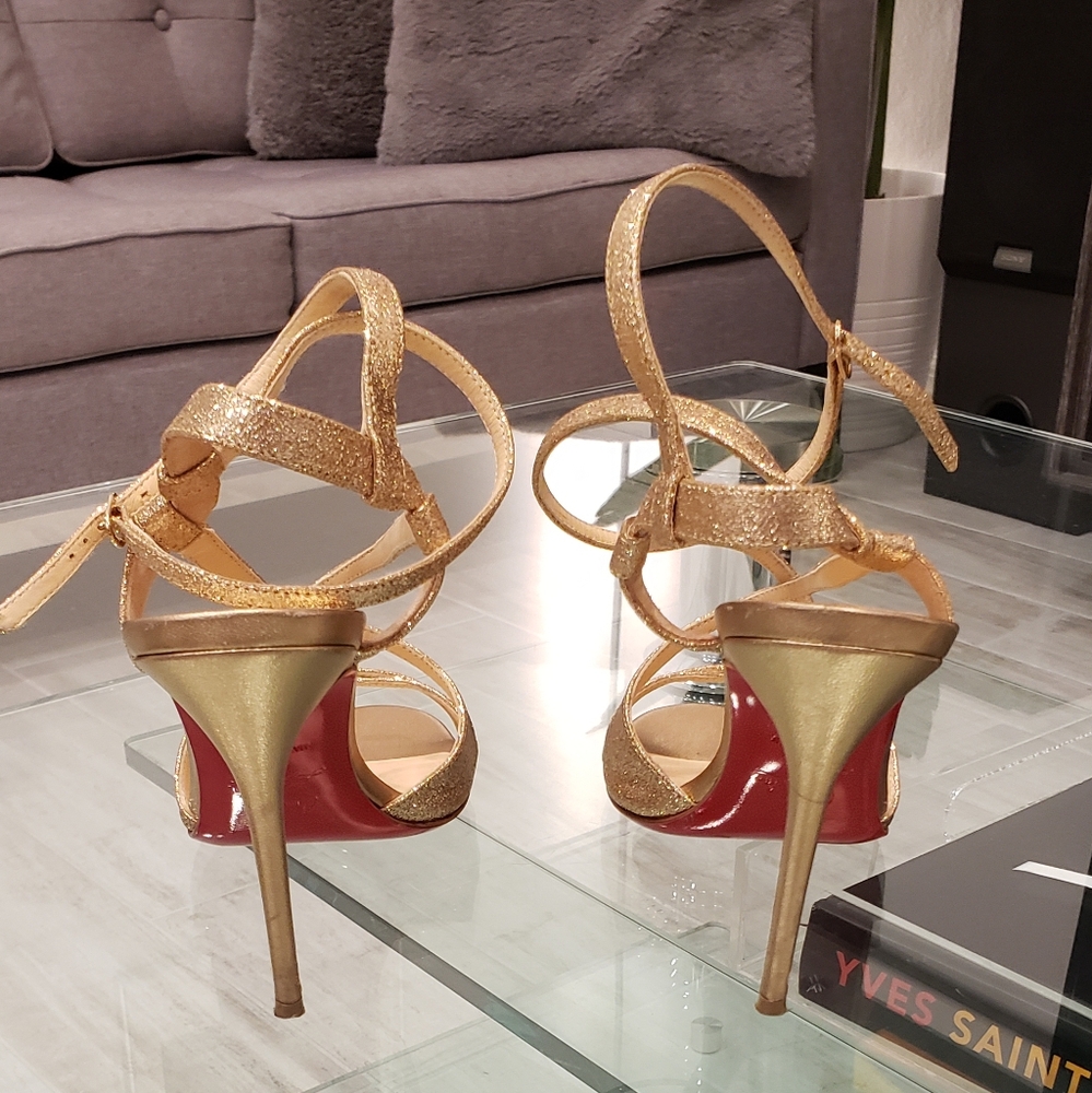 EUC- Christian Louboutin Gold Strappy Heels - Picture 5 of 16